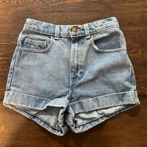 AMERICAN APPAREL High Rise Light Wash Denim Shorts Sz 24